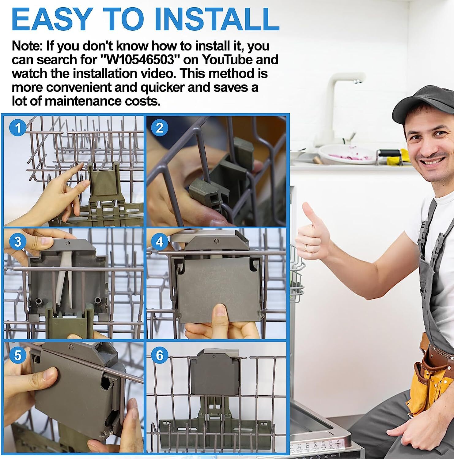 New W10546503 WPW10546503 Dishwasher Upper Rack Adjuster Fit Kenmore