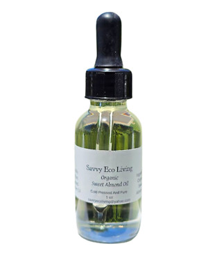Savvy Eco Living Organic Sweet Almond Oil  Cold Pressed For Skin ,Hair,Nails 1oz