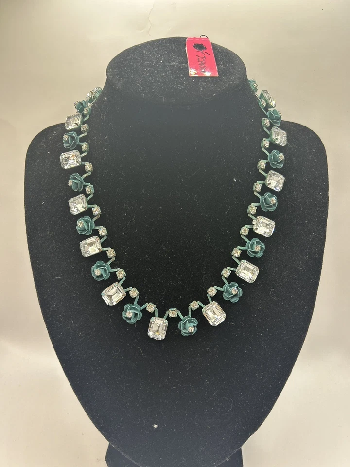 Collar Betsey Johnson pátina oxidada cobre verde metal rosa bronce cristal Foto 3 de 4