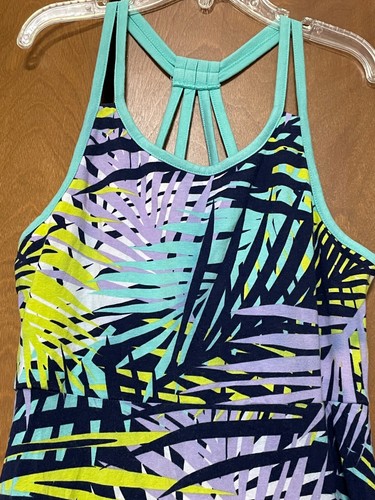 SO Strappy Maxi Long Tropical Green Purple Leaves Summer Print Dress Girls 10 - Picture 2 of 10