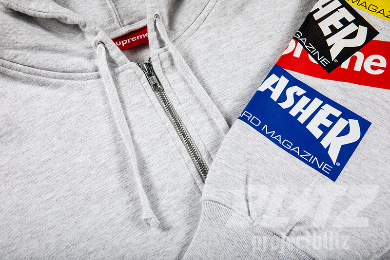 SUPREME THRASHER MULTI LOGO ZIP UP HOODED SWEATSHIRT ASH GREY M FW21 HOODIE