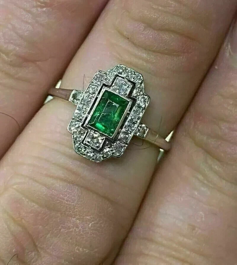 Anel de noivado feminino esmeralda verde natural 2,70 ct ouro branco 14K sólido - Imagem 4 de 4