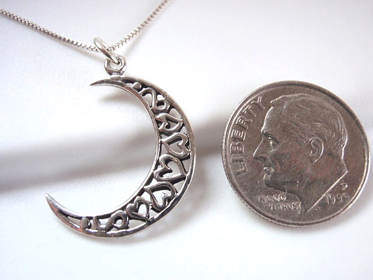 Over the Moon About You Heart in Crescent Moon Pendant 925