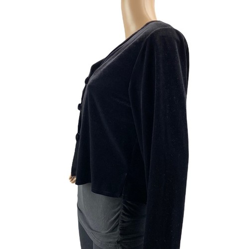 Amanda Smith Black Velour Long Sleeve Button Front Cropped Sweater Cardigan 10 - Picture 2 of 5