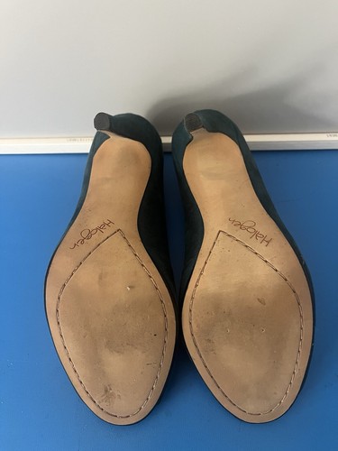 Halogen Teal Suede Bootie Pumps Brass Studs Peep Toe - Picture 5 of 5