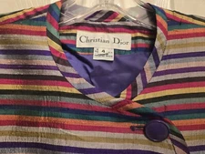 Christain Dior Suit Silk Duponi Multi Stripe Skirt Jacket Sz4 NWT