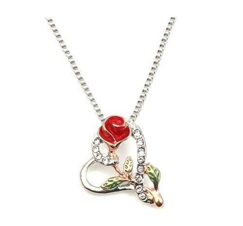 Rhinestone Heart Pendant Single Red 