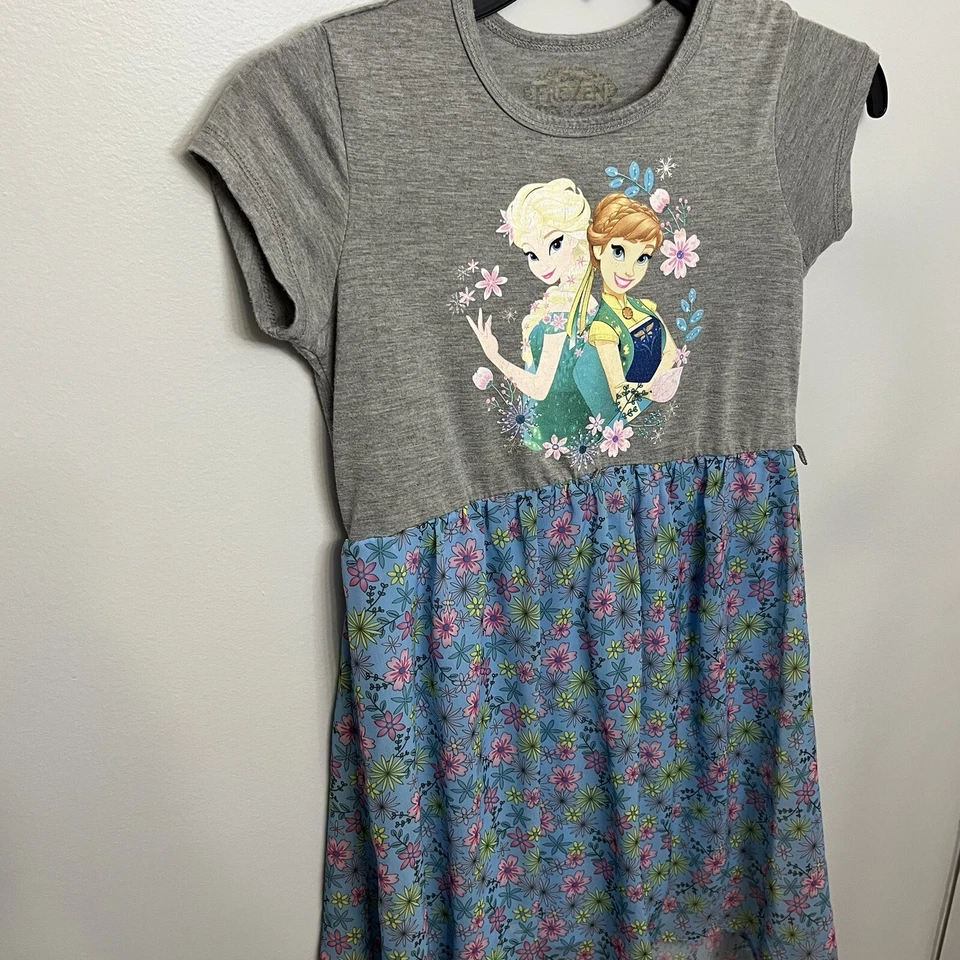 Замороженные девочки платье Disney большой 10-12 Анна Эльза футболка верхняя кружевная юбка серый синий - Изображение 4 из 4