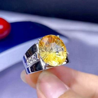 Citrine Oval Cut Gemstone With 14K Solid White Gold Ring For Men's #283