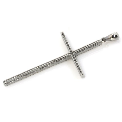 0,5 ctw natürlicher echter Diamant massiv 14k Weißgold lang dünnes Kreuz Anhänger 47 mm - Bild 4 von 5