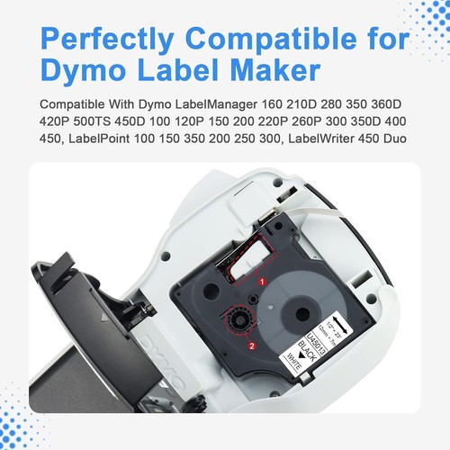 3 x Dymo D1 Label Tape 45013 Black on White 12mmfor Dymo Label Managers - Picture 3 of 3