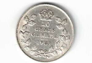 CANADA-1931-TEN-CENTS-DIME-KING-GEORGE-V-800-SILVER-COIN-CANADIAN