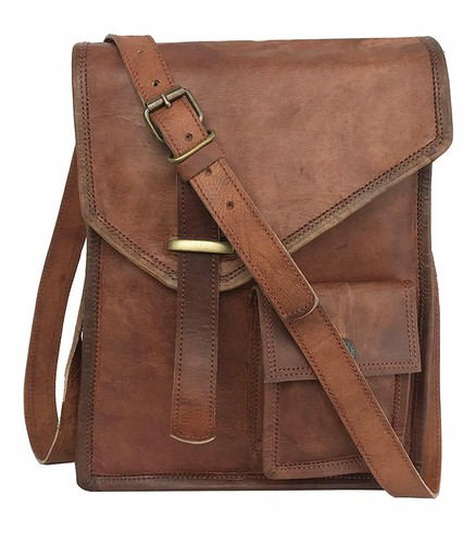 Vintage Leather Messenger Bag 11" Macbook Satchel Laptop Crossbody Shoulder Bags - Picture 3 of 5
