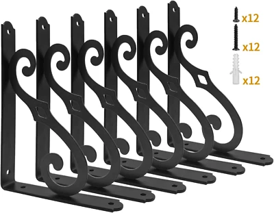 Yarssihha 8 Inch Decorative Shelf Brackets, 6 Pack Wall Mounted Metal Shelving B