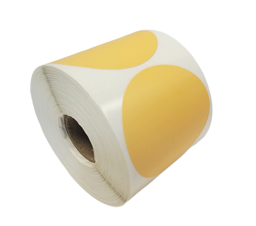 3" Round Direct Thermal (Yellow) Beige Zebra Rollo Adhesive Labels 8 RLS of 500 - Picture 1 of 4