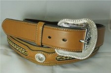 NOCONA Western Cowboy Belt Leather Engraved Buckle Horsehair Studded N2421844