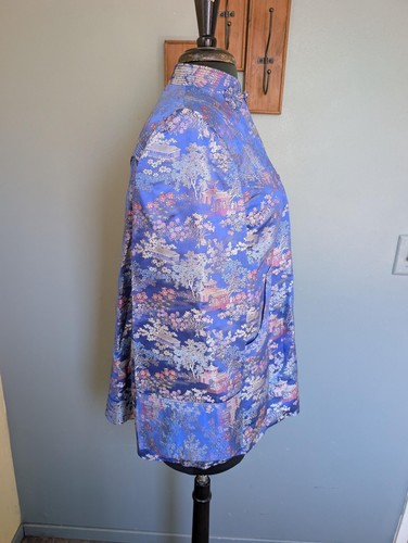Vintage Brokat Asian Mandarin Collar Jacket, Hong Kong Blue Satin Jacket - Bild 6 von 10