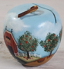 Hand Painted Folk Art Wooden Apple FARM Red Barn Country Rustic Recipe Card Hold