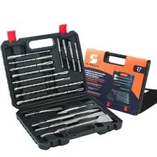 Rotary Hammer Drill Bits Set & Chisels- SDS Plus 17PCS Concrete Masonry Hole ...