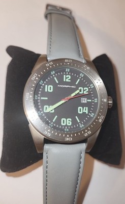 Morphic M63 Series Men's Watch Quartz Gray Leather Strap Needs Battery