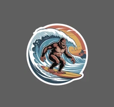 Bigfoot Surfing Sticker Surf Beach Ocean Waves Funny Gift Waterproof NEW