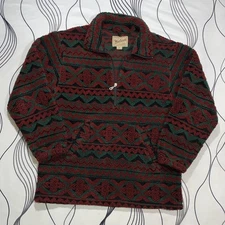 VTG 90s Woolrich Aztec Navajo Fleece Jacket Mens Large Colorful Deep Pile USA