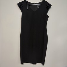 Size 12 Black Little Black Dress LBD Ruffle Sleeve V-Neck Classic 38” Length