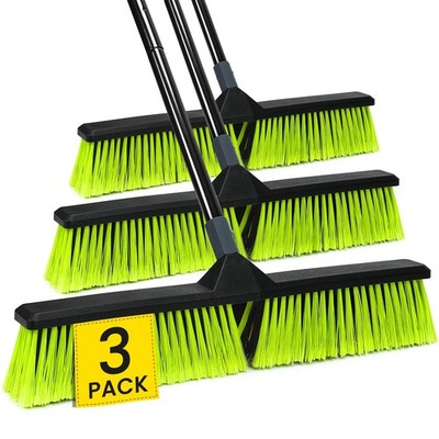 3 PK 24'' Push Broom Outdoor, Heavy Duty with 63'' wide broom, Green