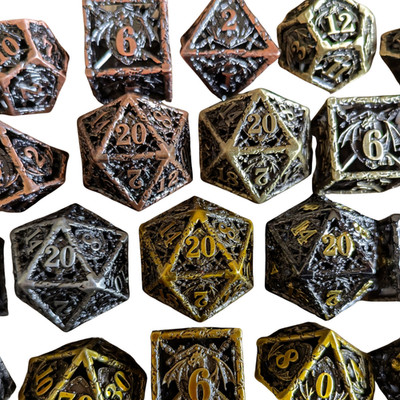 DND Metall Würfel Set 7 Stück Dragon Polyhedral Game Die Shield TTRPG Dungeons D&D