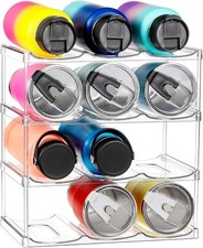 LARGER Compartment - Stackable Water Bottle Organizer 4 Tier - Hold 12, Clear