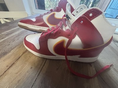 Nike Dunk High Herren Sneaker EU 44 Leder High Top Rot Weiß Gelb Schnürung
