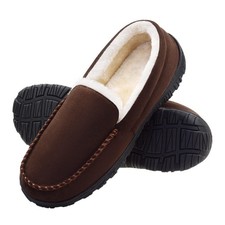 Mens Moccasin Slippers Memory Foam Slippers Warm Plush Fluffy Indoor/Outdoor ...