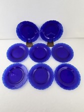 BORMIOLI ROCCO VERECO COBALT BLUE SWIRL Glass Salad PLATES France 7.5" SET OF 8