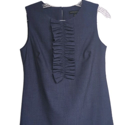Banana Republic Career Top Women 2 Wool Blend Pleated Ruffles Lined Navy Blue - Picture 2 of 8