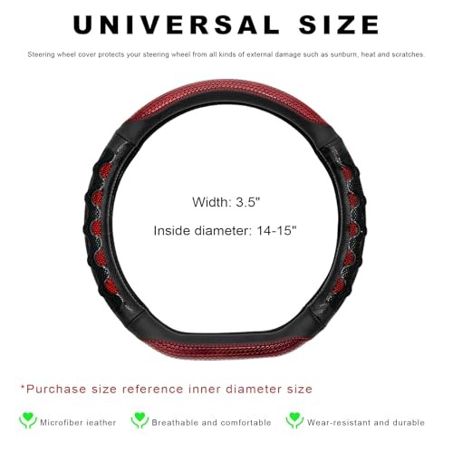 Car Steering Wheel Cover, Anti-Slip Breathable Steering Wheel Protector Red - Picture 3 of 7