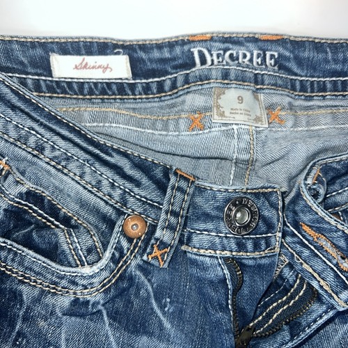 Decree Jeans Womens 9 Blue Skinny Stretch Low Rise Embroidered Heavy Thread - Picture 4 of 17