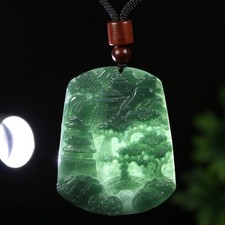 Certified Grade A Green 100% Natural Burma Jadeite Jade Pendant Landscape S70236