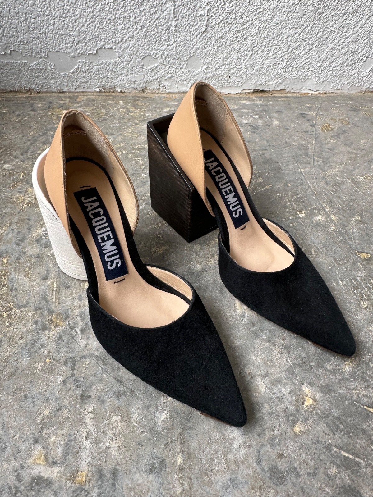 Jacquemus 2010s Mismatched Sculptural Heel Pumps Black Nude EU 38
