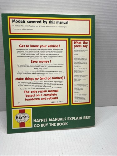 Haynes Manual - MGB, 1962 to 1980, Roadster, GT Coupe (1798cc) - Picture 3 of 5