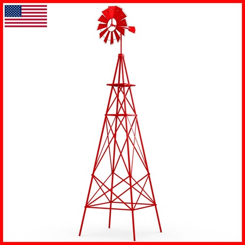 DREAMADE 8ft Steel Windmill Farmhouse Garden Decoration Red 11406-NP