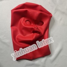 Red Latex Hood Rubber Mask Handmade Open Eye Back Zip Fetish Cosplay Costume