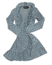 Realisation Par The Alexandra Ruffled Silk Wrap Dress in Dusty Blue Spot