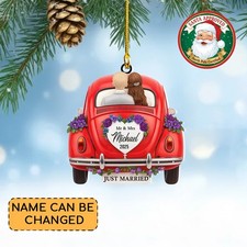Personalized Just Married Christmas Ornament Newlywed Gift Wedding Car Ornament