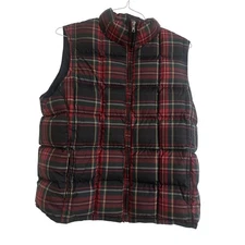 Eddie Bauer Women's Plaid Puffer Vest Down Full Zip Padded Quilted Size Large