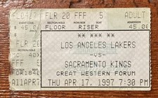 1996-97 KOBE BRYANT ROOKIE YEAR BASKETBALL TICKET STUB TICKET MASTER SHAQ 42pts