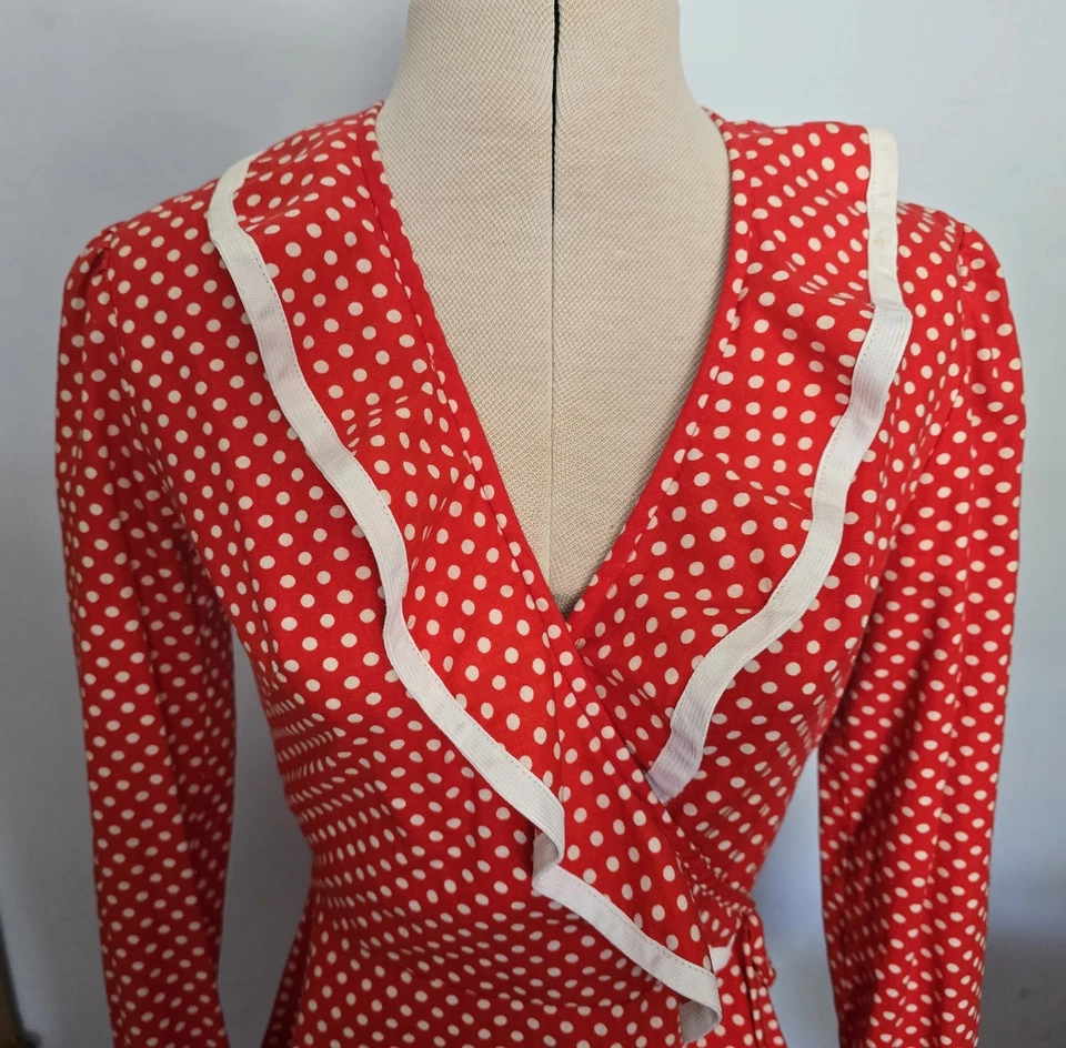 1960s Shubette Red Spotted Cotton Mini Dress Small. Swinging 60s.  - Image 3 of 4
