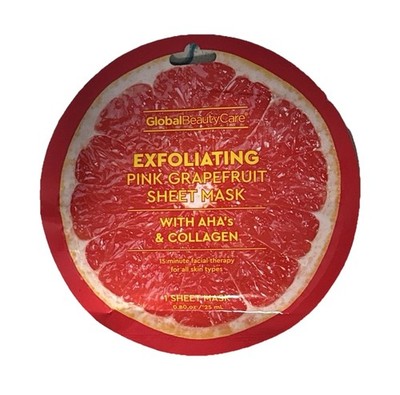 GlobalBeautyCare Exfoliating Sheet Mask Pink Grapefruit AHA's Collagen 0.80 oz