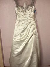 Ivory Satin Wedding Dress Beaded Lace Button Back Size 8