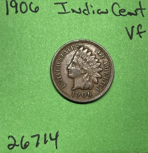 1906 Indian Head Cent / Penny 1c Vf Very Fine