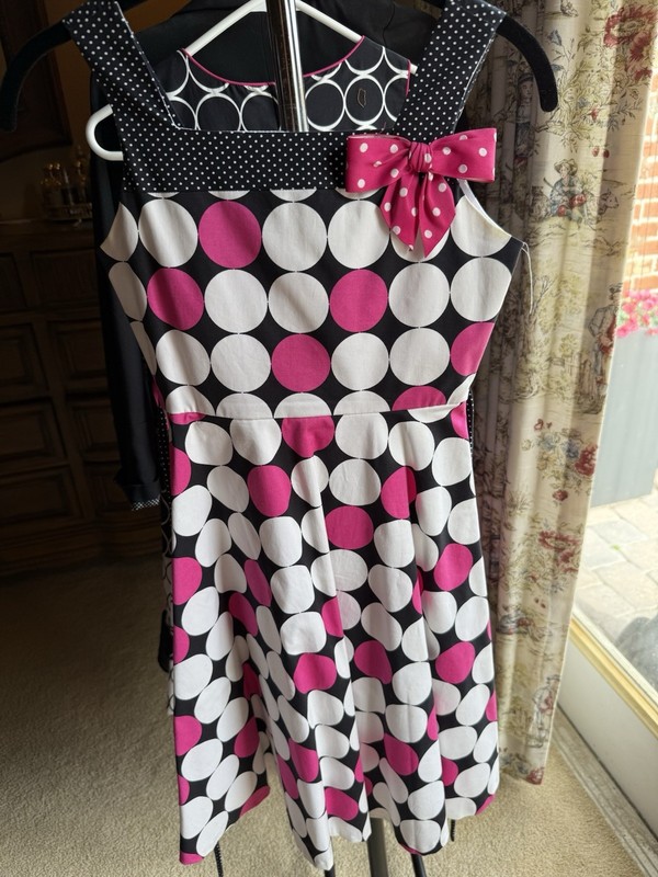 VINTAGE RARE EDITIONS POLKA DOT PINK, BLACK & WHITE SUN DRESS GIRKS SZ 10 Y2K